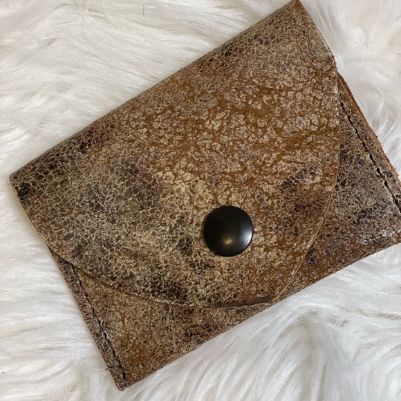 Rustic mixed colors Genuine Leather Card Holder with snap closure. Made in USA - Picture 10 of 10